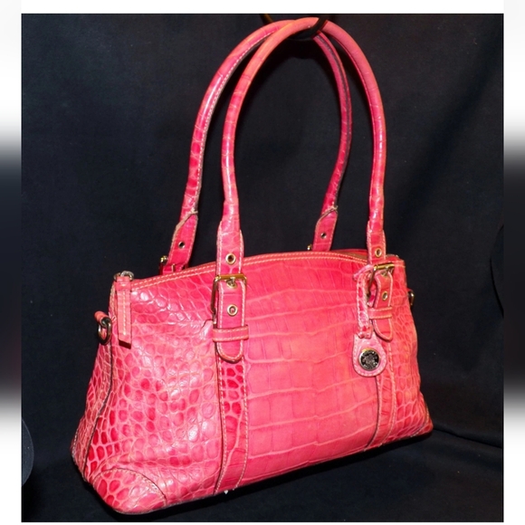 Dooney & Bourke Handbags - Dooney & Bourke Vintage Pink Crocodile-Embossed Shoulder Bag with Silver Accents